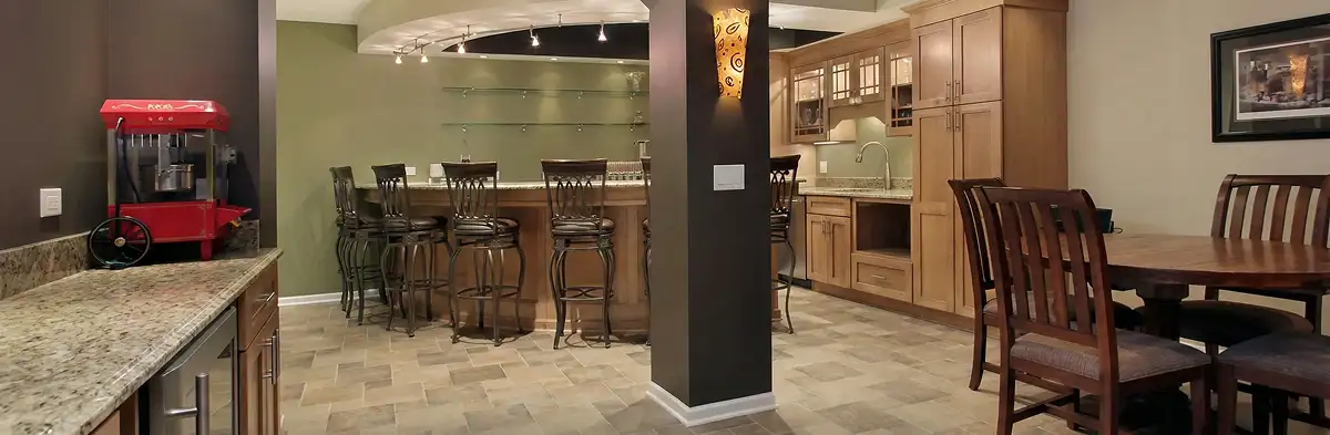 modern basement remodeling with custom finishes and open layout in a home in Spokane, WA