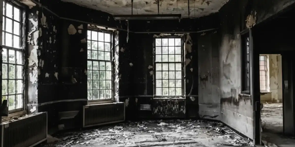 fire damage repair addressing severe interior damage and smoke residue inside a burned home in Spokane, WA