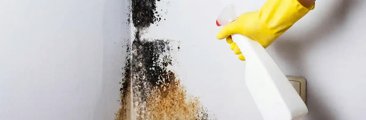 visible mold growth on an interior wall being treated during mold removal service in Spokane, WA