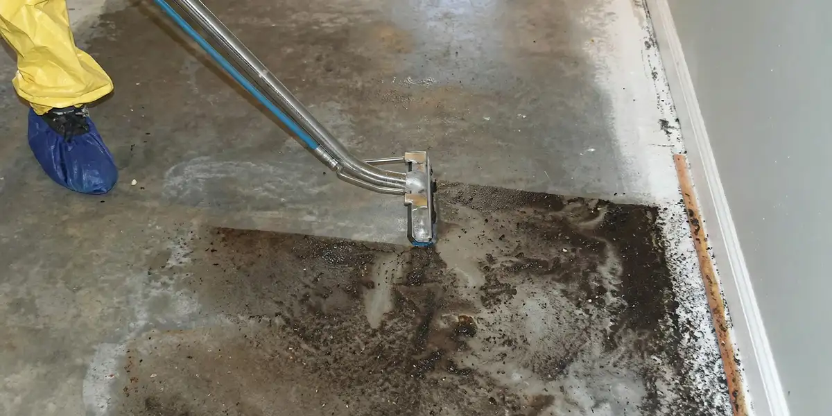 sewage removal technicians extracting contaminated wastewater from a residential floor in Spokane, WA