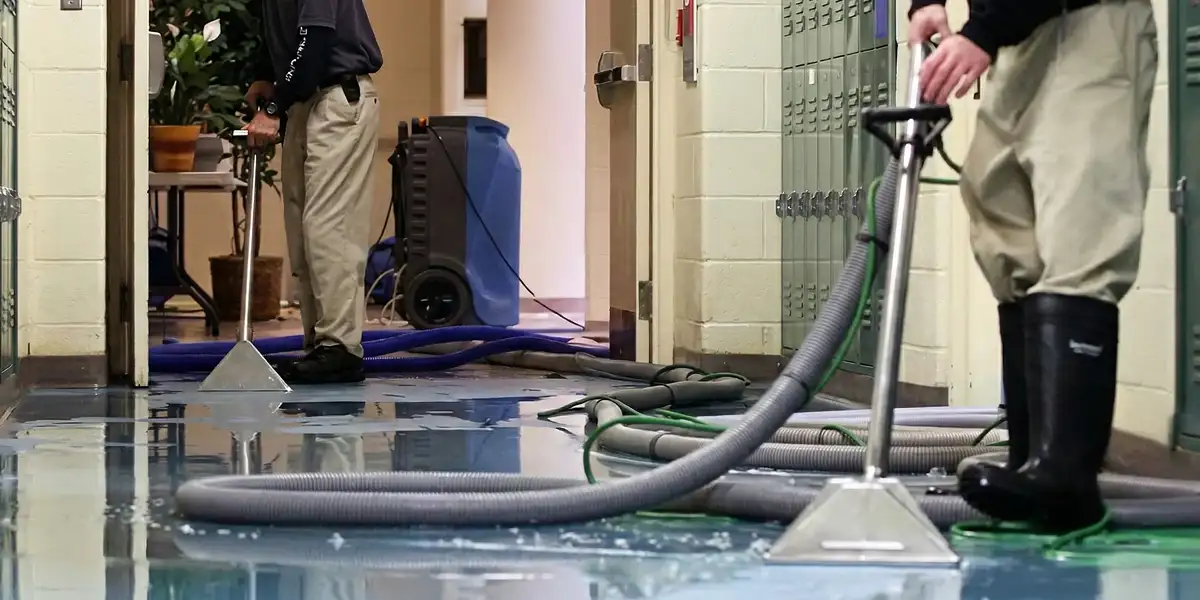 water damage restoration technicians performing professional water extraction inside a property in Spokane, WA
